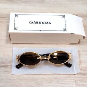 Gold and Dark Brown Oval Trendy Sunglasses